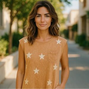 BLUE B Cotton T-Shirt Tank Dress Star Design Size S